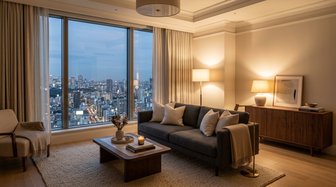 Suite living area with city view